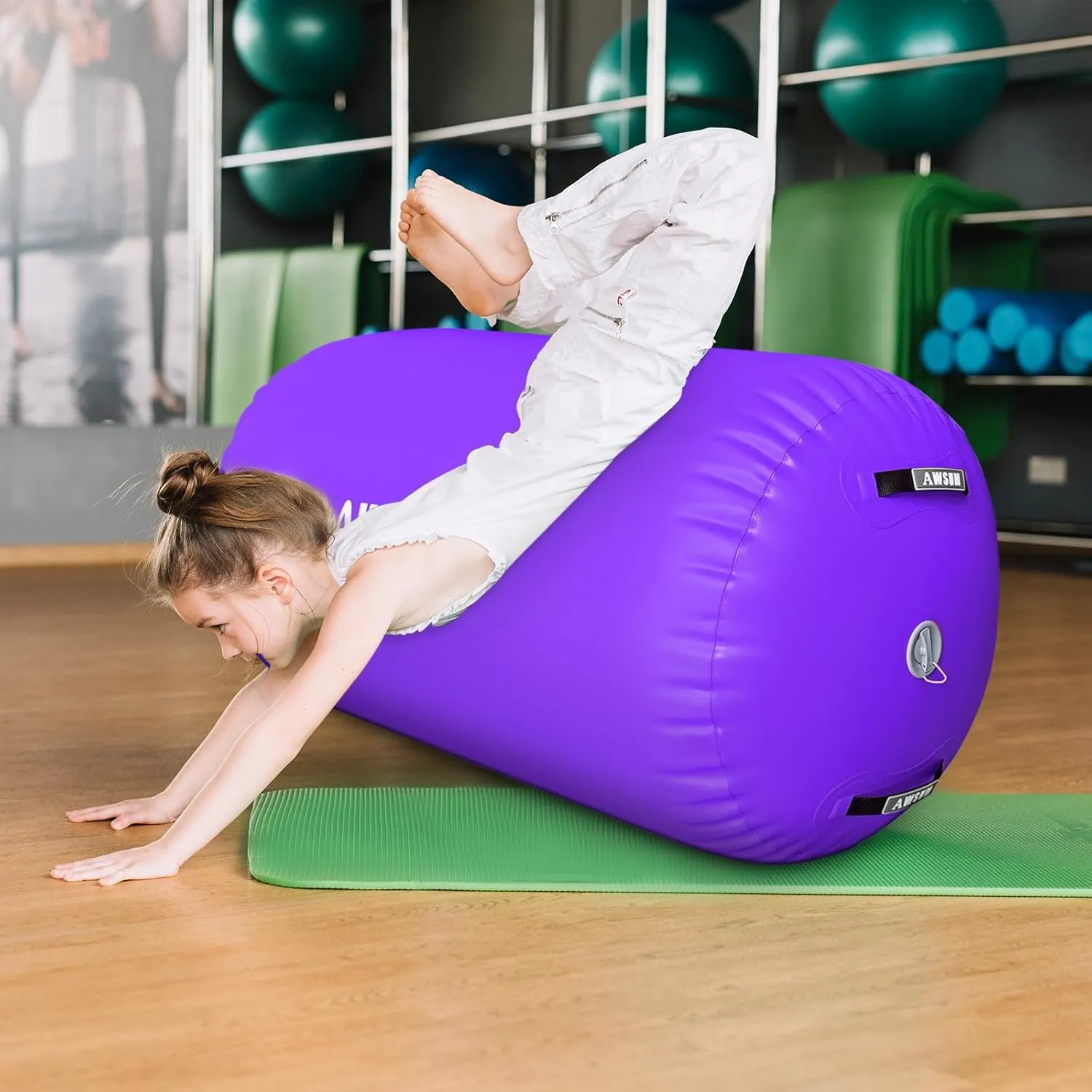 AWSUM 1 PCS Gymnastics Barrel Air Roller Inflatable Tumbling Mat Back Handspring Trainer for Octagon Mat Gym Gymnastics Equipment，No Electric Pump