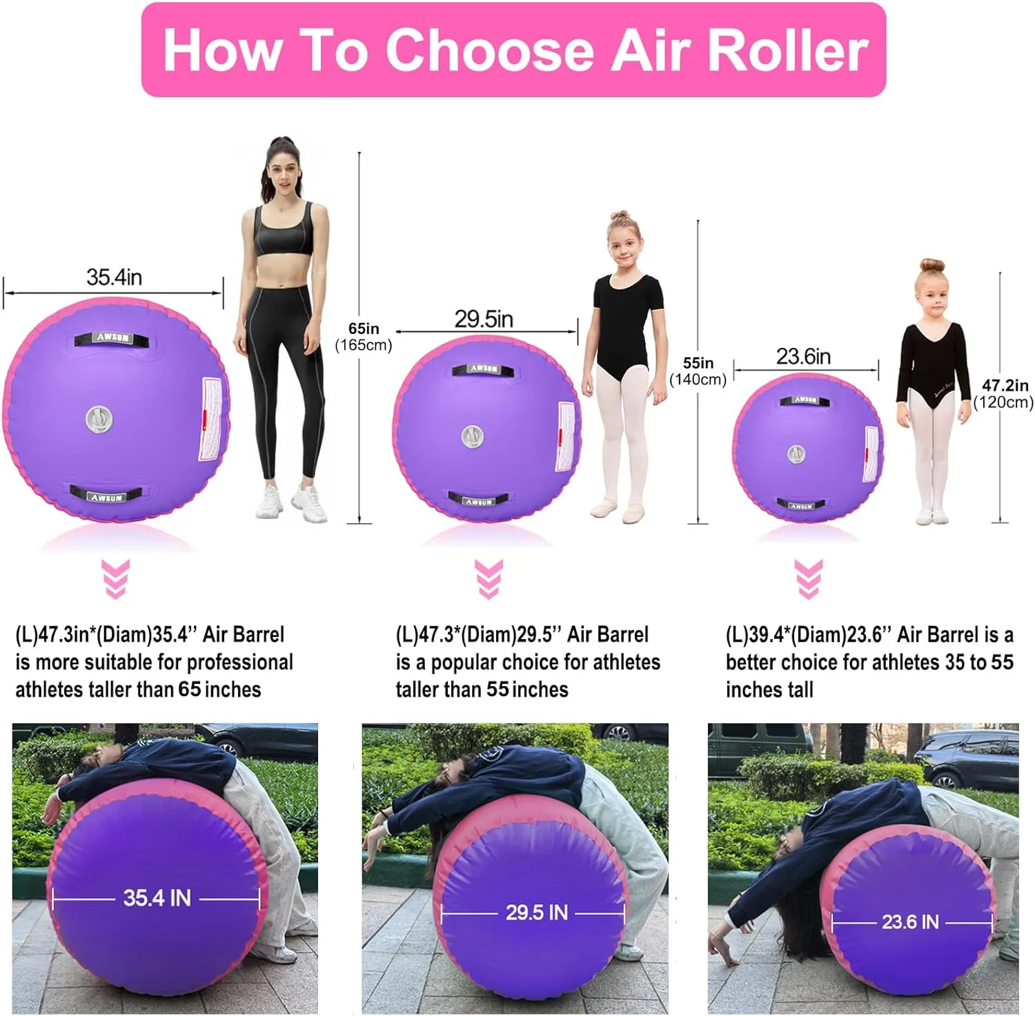 AWSUM 1 PCS Gymnastics Barrel Air Roller Inflatable Tumbling Mat Back Handspring Trainer for Octagon Mat Gym Gymnastics Equipment，No Electric Pump