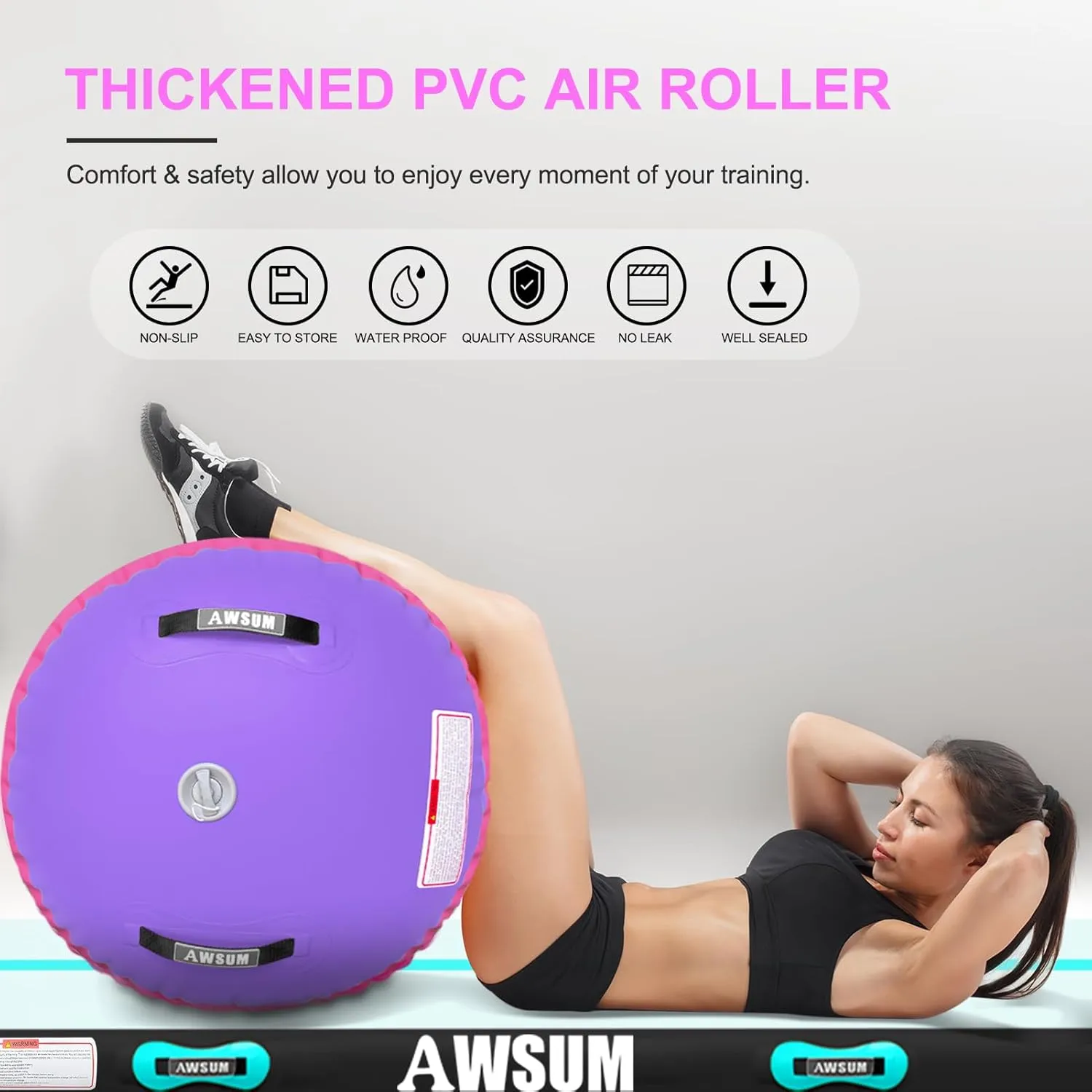 AWSUM 1 PCS Gymnastics Barrel Air Roller Inflatable Tumbling Mat Back Handspring Trainer for Octagon Mat Gym Gymnastics Equipment，No Electric Pump