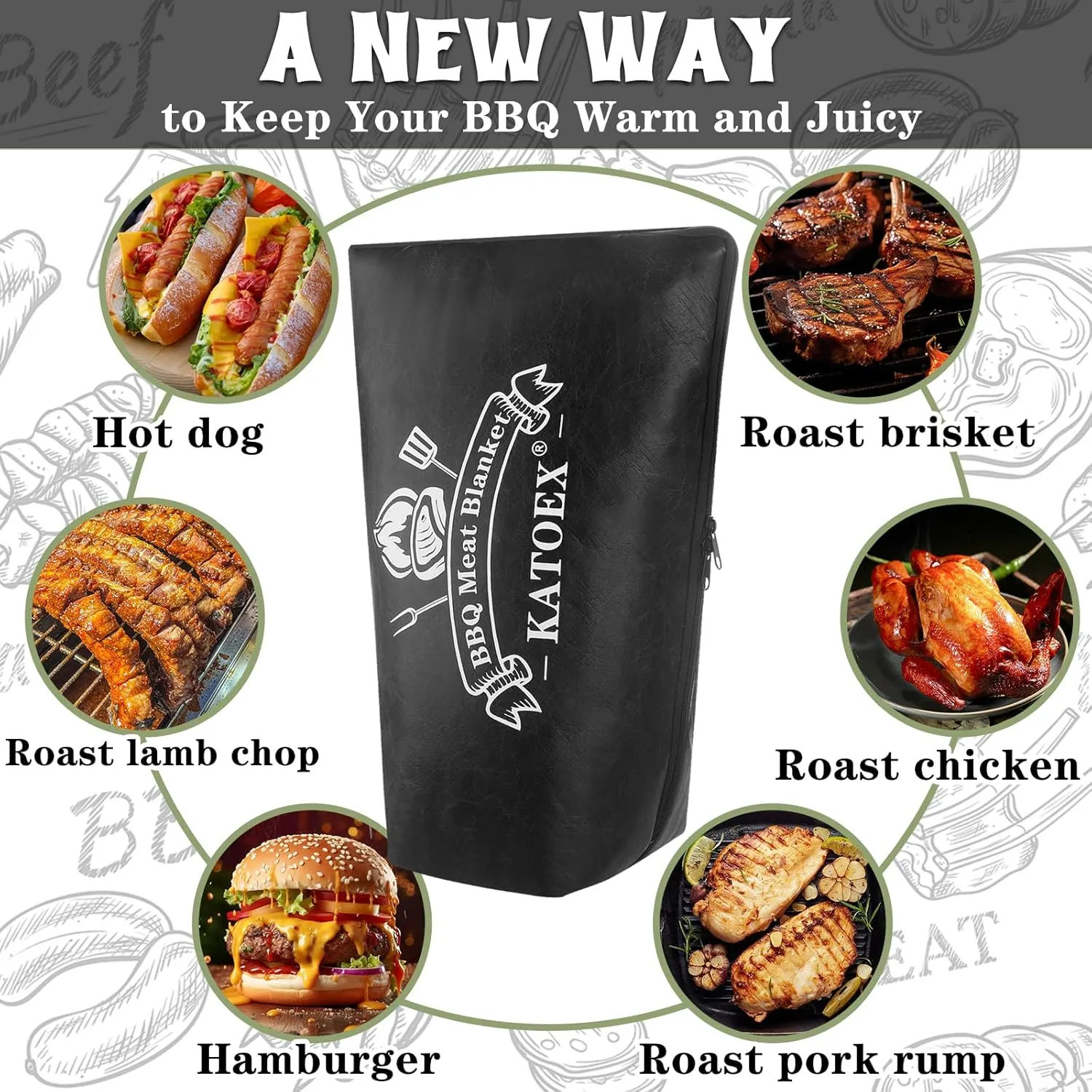 BBQ Blanket for Resting Meat, BBQ Brisket Blanket Meat Resting Blanket for Smoking, Grilling Meat Insulated Resting Bag with Wide Mouth for Large Brisket/Turkey (Regular 21in Black)
