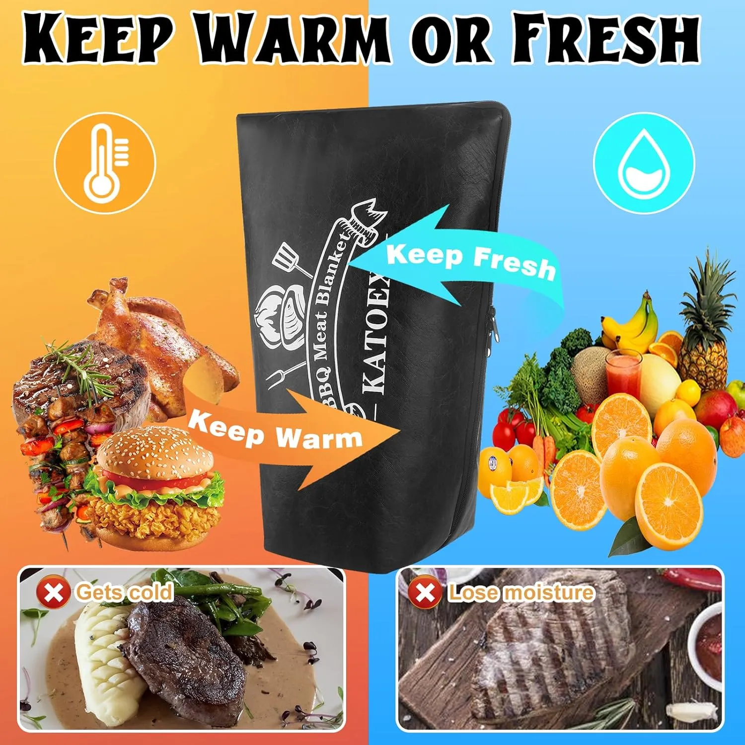 BBQ Blanket for Resting Meat, BBQ Brisket Blanket Meat Resting Blanket for Smoking, Grilling Meat Insulated Resting Bag with Wide Mouth for Large Brisket/Turkey (Regular 21in Black)