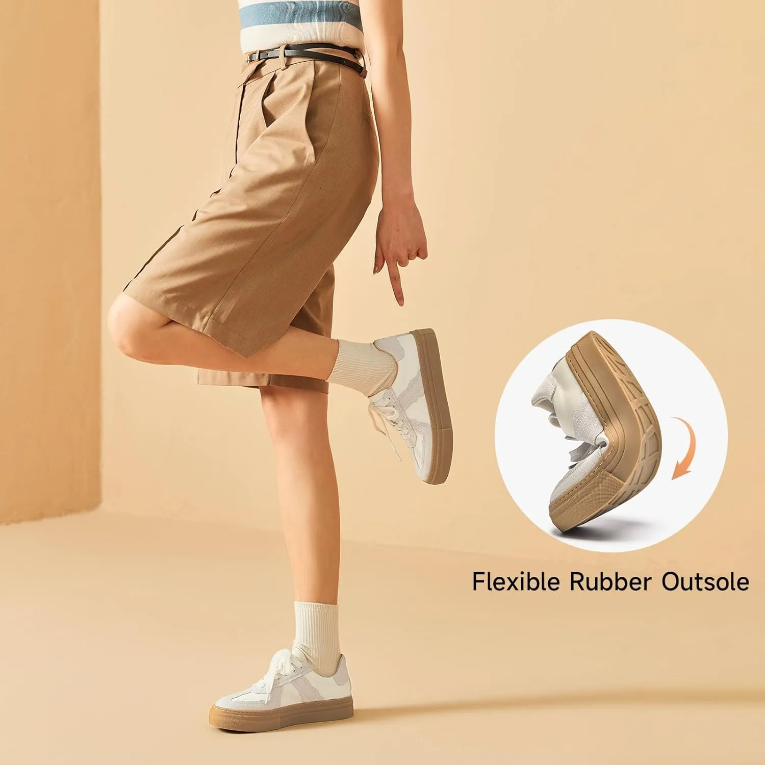 BEAU TODAY Fashion Sneakers Women,Leather Casual Lace Up Retro OG Sneakers,Comfortable Tennis Runnig Trainer Shoes