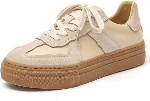 BEAU TODAY Fashion Sneakers Women,Leather Casual Lace Up Retro OG Sneakers,Comfortable Tennis Runnig Trainer Shoes