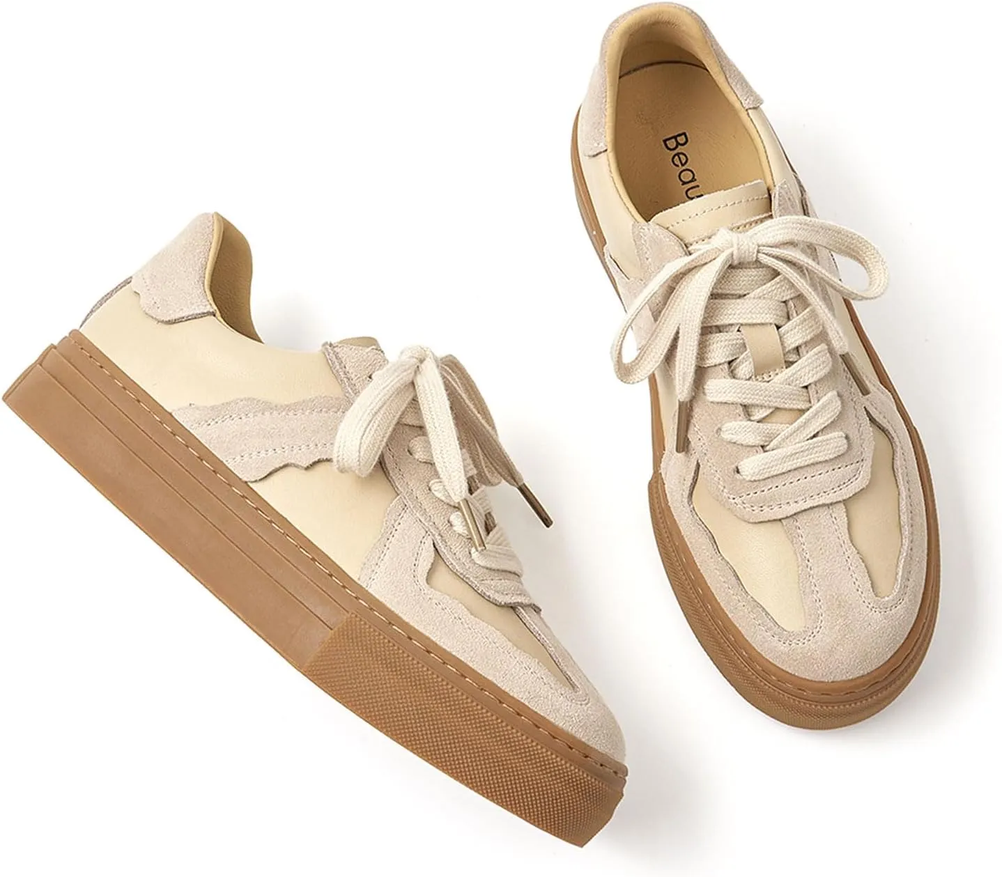 BEAU TODAY Fashion Sneakers Women,Leather Casual Lace Up Retro OG Sneakers,Comfortable Tennis Runnig Trainer Shoes