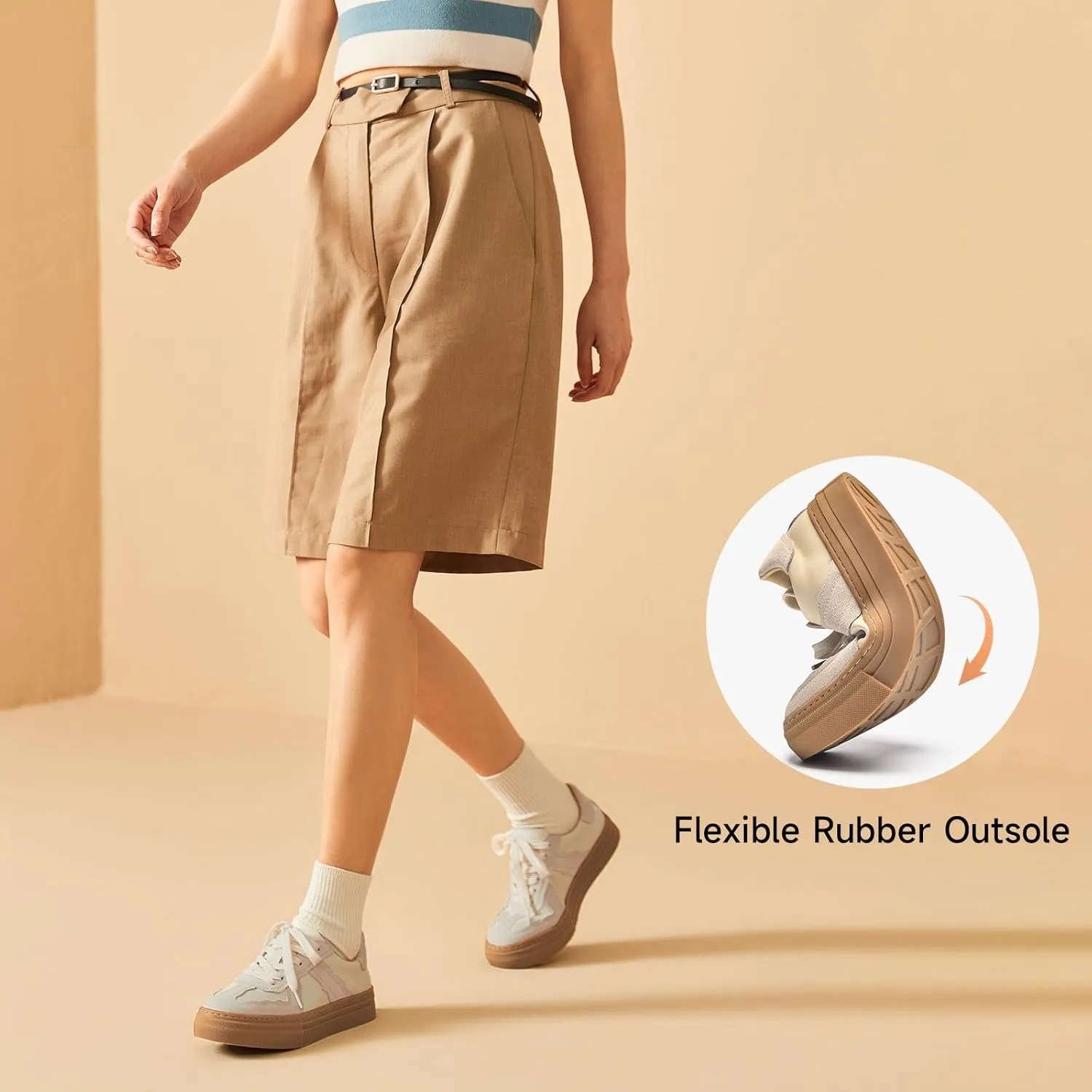 BEAU TODAY Fashion Sneakers Women,Leather Casual Lace Up Retro OG Sneakers,Comfortable Tennis Runnig Trainer Shoes