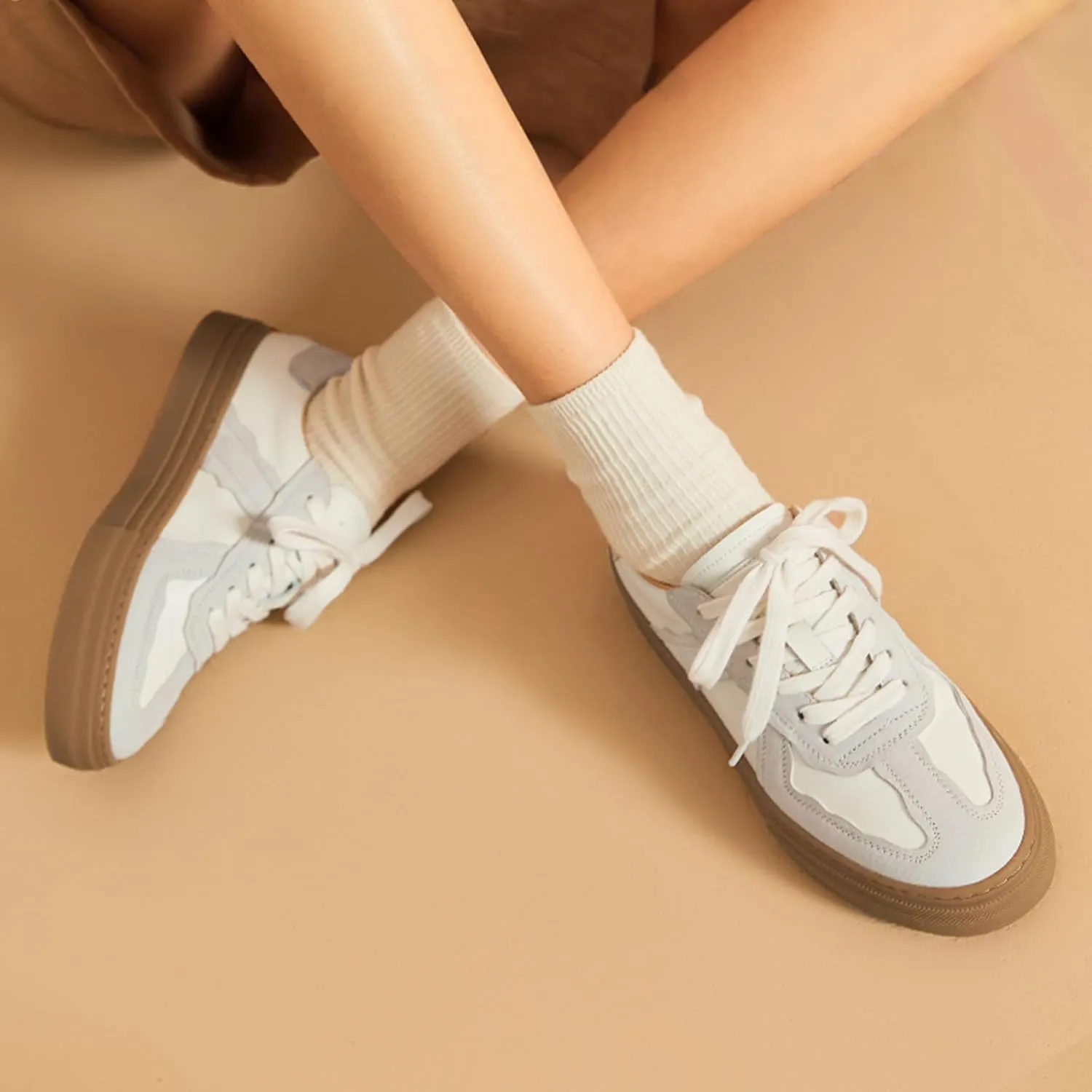 BEAU TODAY Fashion Sneakers Women,Leather Casual Lace Up Retro OG Sneakers,Comfortable Tennis Runnig Trainer Shoes