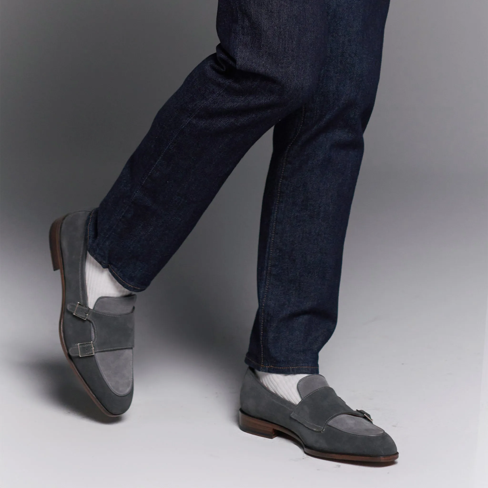 Beaumont Double Monk Loafer // Smoke Slate Grey Suede