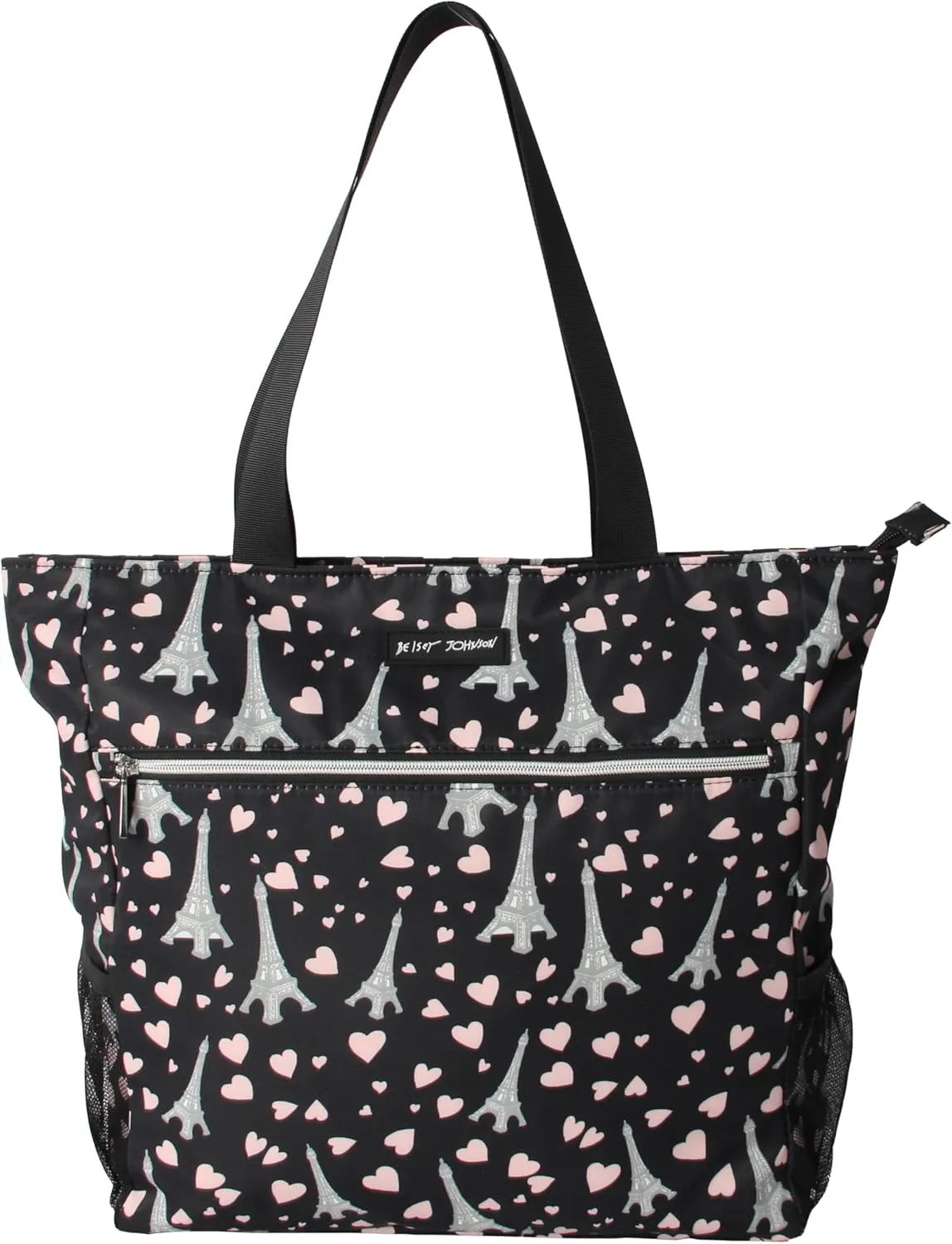 Betsey Johnson 15.6 Inch Zipper Beach Tote Bag Lightweight Large Durable Polyester with Mesh Side Pockets for Gym Work