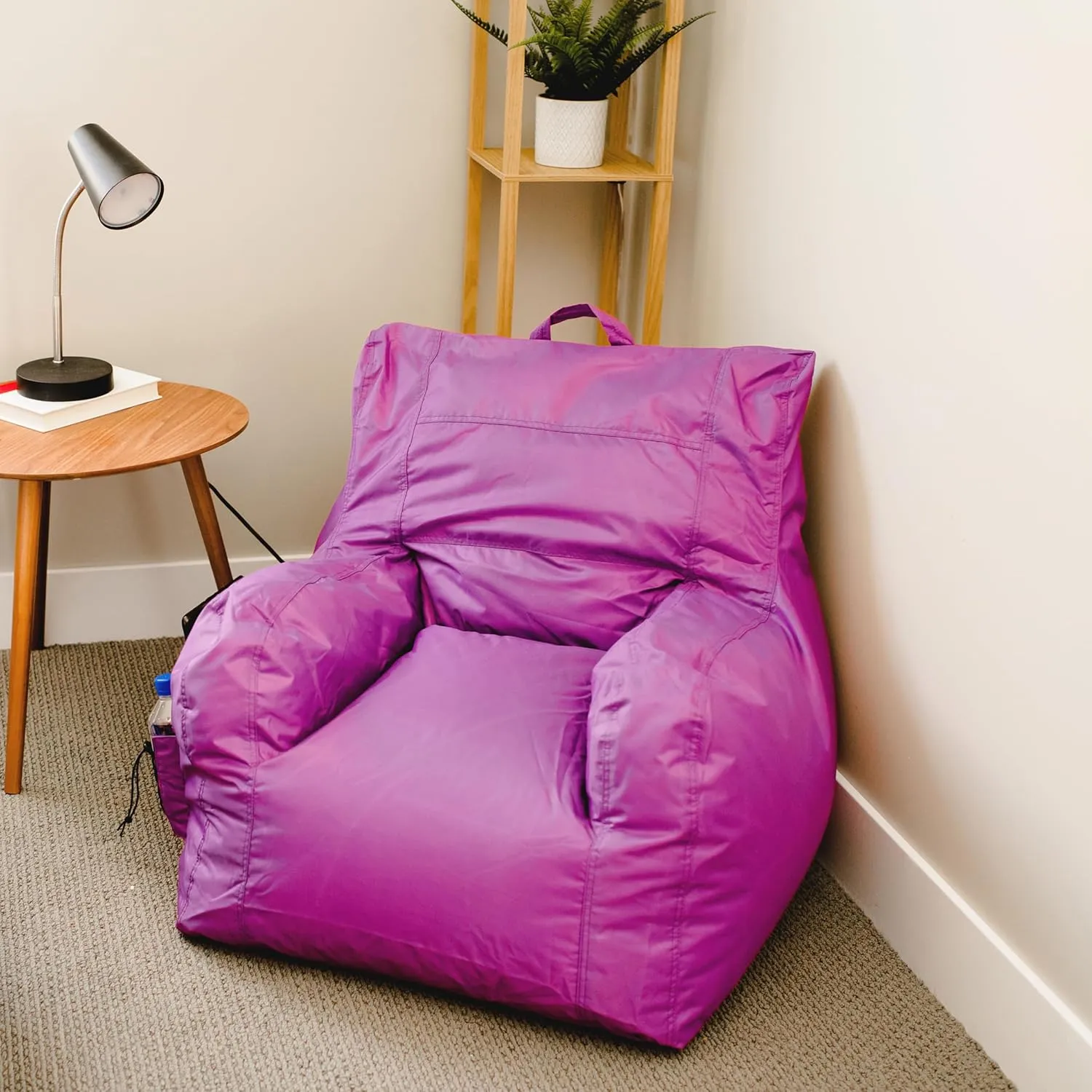 Big Joe Dorm Bean Bag Chair with Drink Holder and Pocket, Radiant Orchid Smartmax, Durable Polyester Nylon Blend, 3 feet
