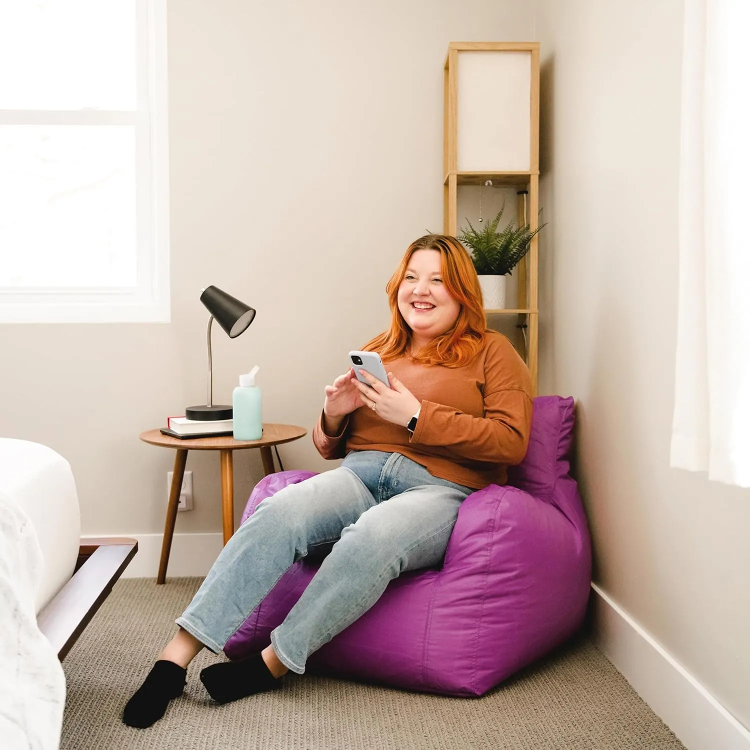 Big Joe Dorm Bean Bag Chair with Drink Holder and Pocket, Radiant Orchid Smartmax, Durable Polyester Nylon Blend, 3 feet