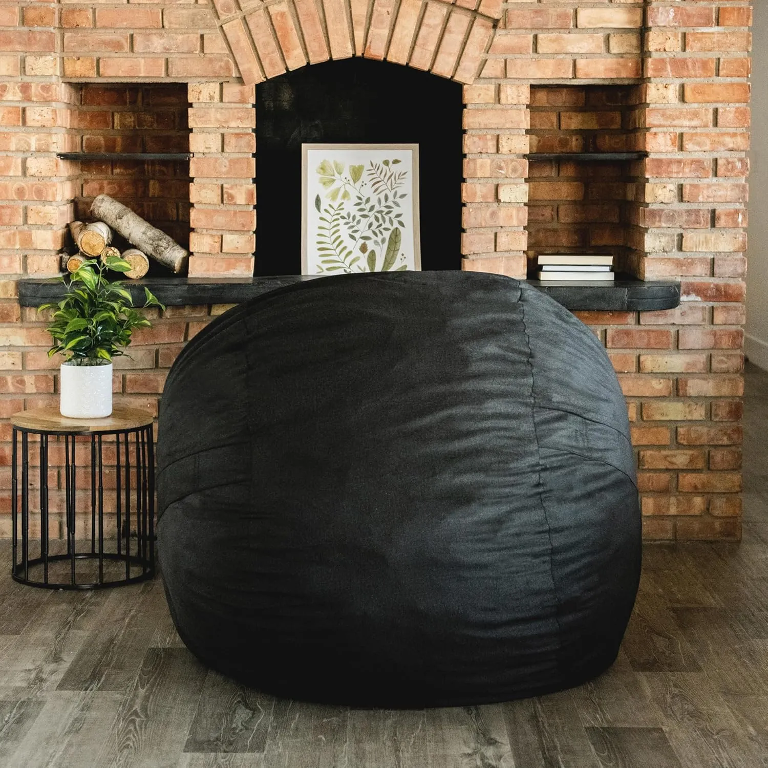 Big Joe Fuf Large Foam Filled Bean Bag Chair with Removable Cover, Black Lenox, Durable Woven Polyester, 4 feet Big