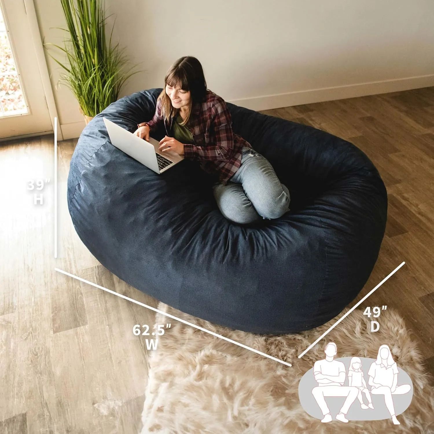 Big Joe Fuf XL Foam Filled Bean Bag Chair with Removable Cover, Cobalt Lenox, Durable Woven Polyester, 5 feet Giant