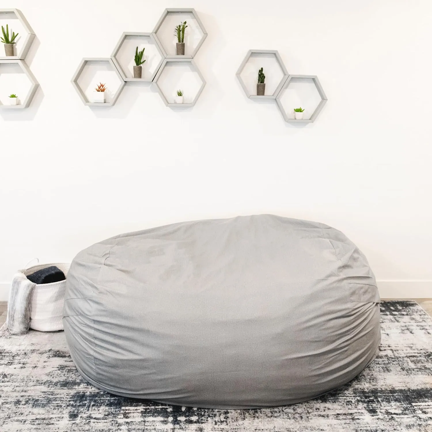 Big Joe Fuf XXL Foam Filled Bean Bag Chair with Removable Cover, Fog Lenox, Durable Woven Polyester, 6 feet Giant