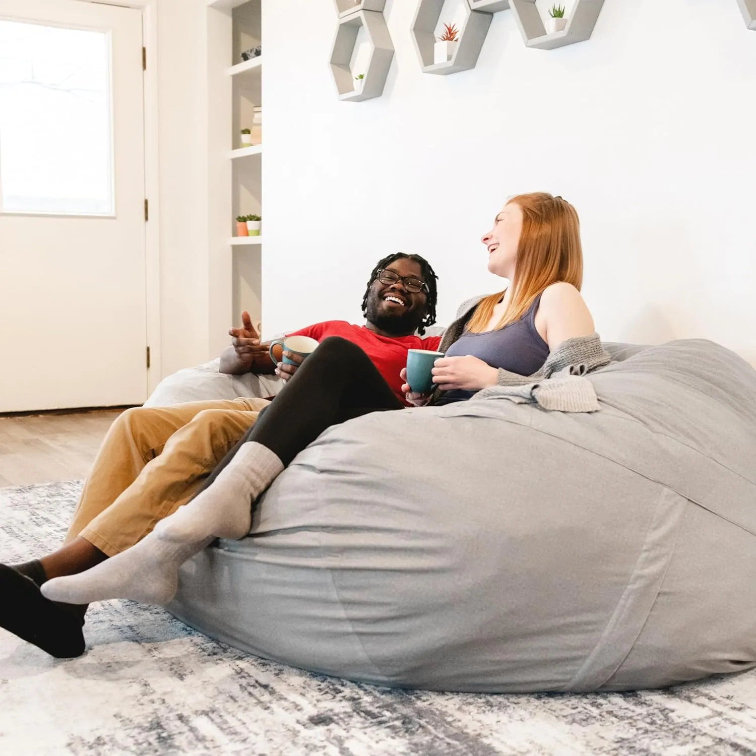 Big Joe Fuf XXL Foam Filled Bean Bag Chair with Removable Cover, Fog Lenox, Durable Woven Polyester, 6 feet Giant