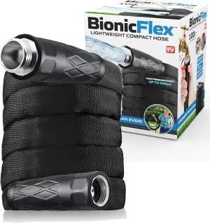 Bionic Flex 100’ Garden Hose, Ultra Durable & Lightweight Weatherproof Water 500 PSI Crush Resistant EZ Connect Metal Fittings, Tear Resistant, Kink Free Outdoor Yard Hose
