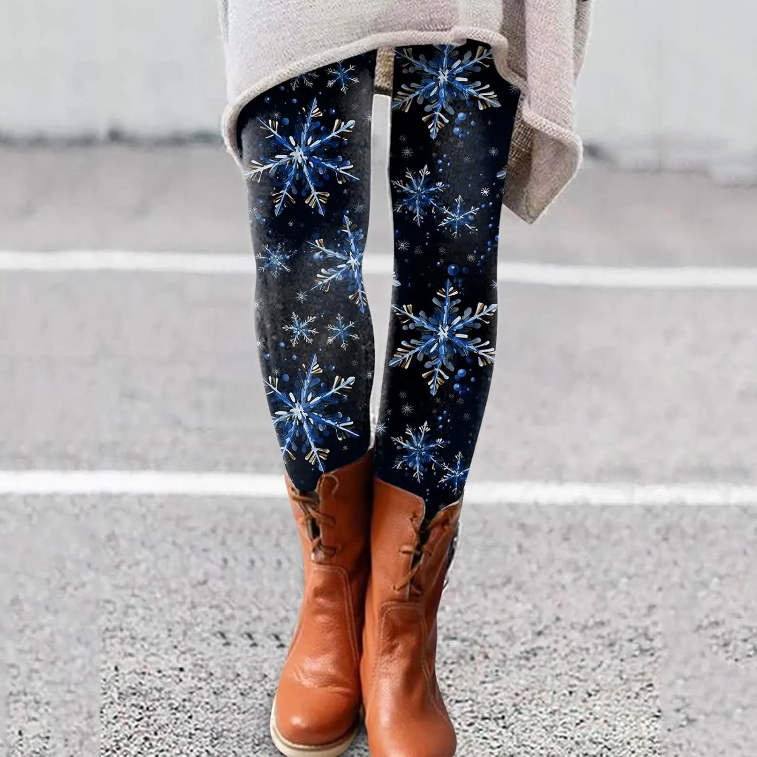 Black Leggings Women Leggings Artistic Splash Printed Soft Stretchy Pants Winter Pants for Women Lined Thermal High