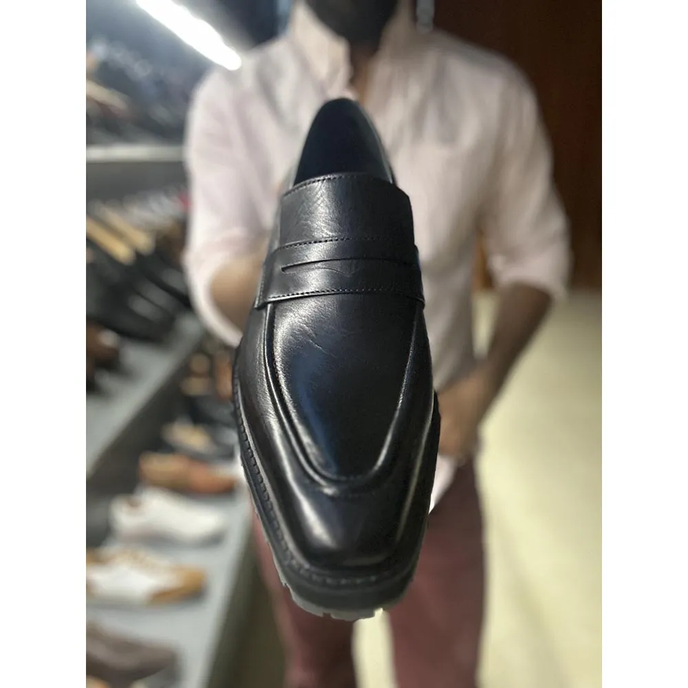 Black Mirror Glossed Extralight Square Toe Penny Loafer