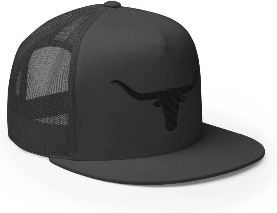 Blacken Western Trucker Hat Longhorn Cowboy Flat Bill High Crown Adjustable Aqua Cowboy Country Farm Rodeo Cap