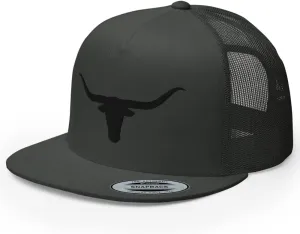 Blacken Western Trucker Hat Longhorn Cowboy Flat Bill High Crown Adjustable Aqua Cowboy Country Farm Rodeo Cap