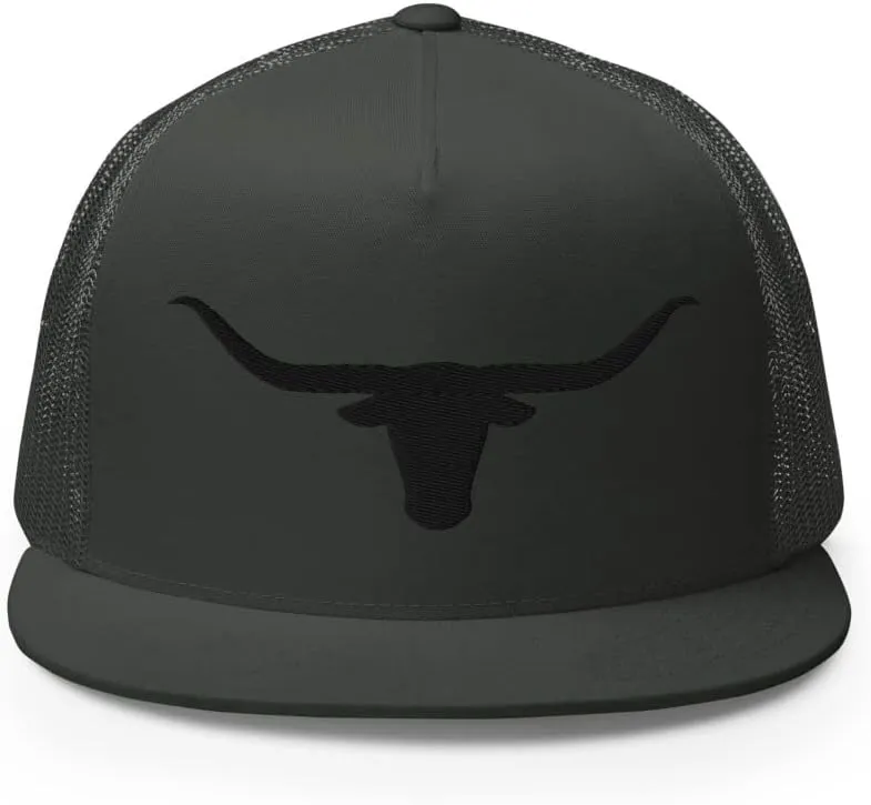 Blacken Western Trucker Hat Longhorn Cowboy Flat Bill High Crown Adjustable Aqua Cowboy Country Farm Rodeo Cap