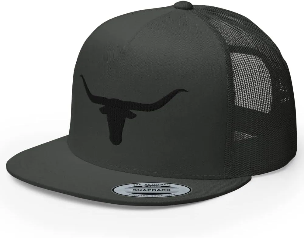 Blacken Western Trucker Hat Longhorn Cowboy Flat Bill High Crown Adjustable Aqua Cowboy Country Farm Rodeo Cap