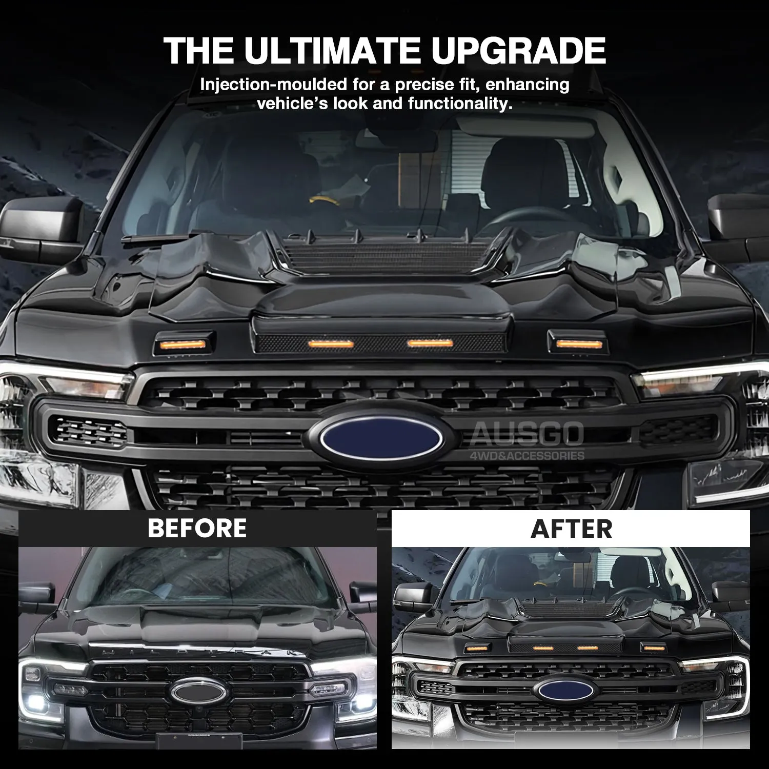 Bonnet Protector with LED Light for Ford Ranger Next-Gen Single / Extra / Dual Cab 2022-Onwards