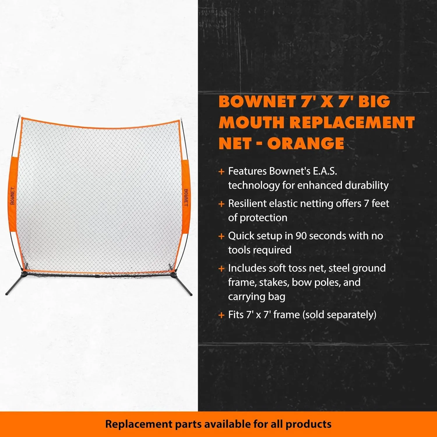 Bownet Big Mouth Colors Replacement Net 7' x 7' Inches Training Net - NET ONLY - Fits Original 7 x 7 Frame or Big Mouth X Frame