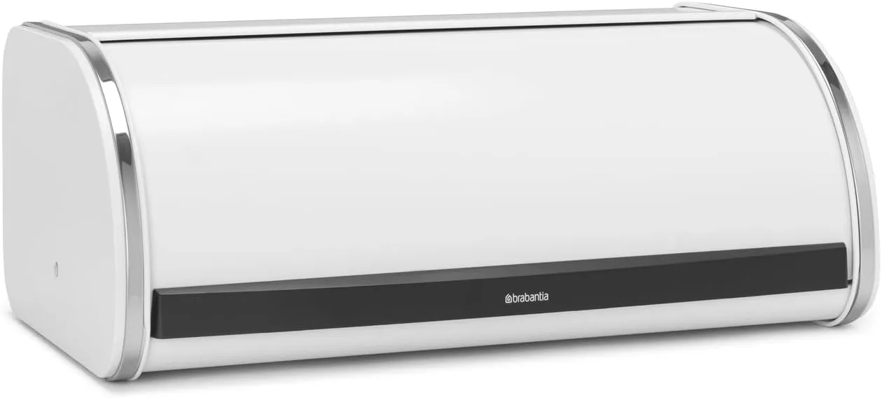 Brabantia Roll Top Bread Box – Large Countertop Storage Box for Bread, Bagels, Rolls – Space-Efficient Kitchen Design with Flat Top, Durable Metal – White