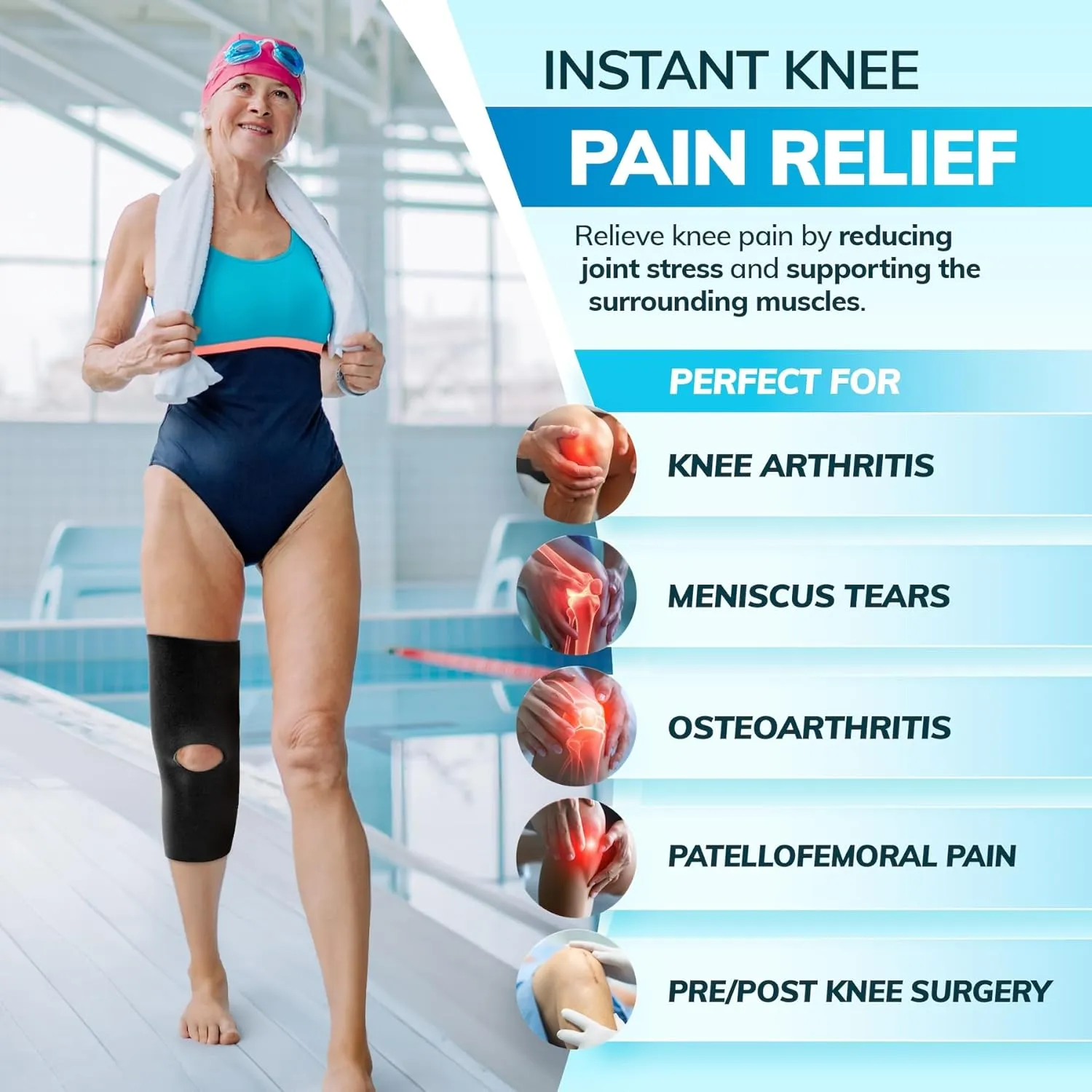BraceAbility Open Patella/Open Back Neoprene Knee Sleeve | Water-Resistant Athletic Compression Knee Brace for Swimming, Wakeboarding, Scuba Diving, Surfing, Waterskiing and Other Sports (Medium)