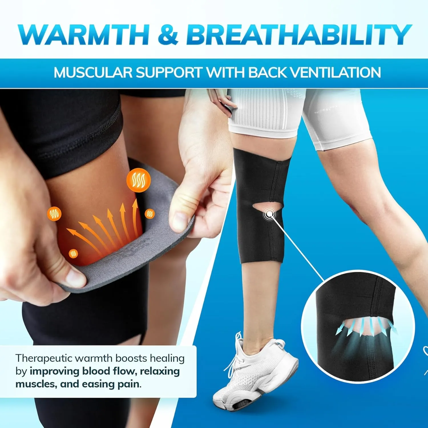 BraceAbility Open Patella/Open Back Neoprene Knee Sleeve | Water-Resistant Athletic Compression Knee Brace for Swimming, Wakeboarding, Scuba Diving, Surfing, Waterskiing and Other Sports (Medium)