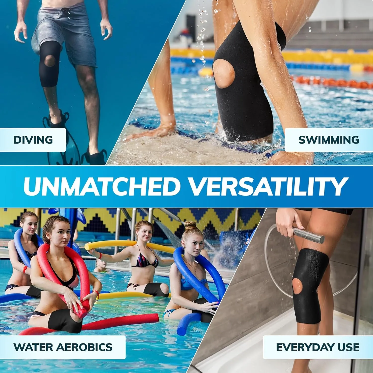 BraceAbility Open Patella/Open Back Neoprene Knee Sleeve | Water-Resistant Athletic Compression Knee Brace for Swimming, Wakeboarding, Scuba Diving, Surfing, Waterskiing and Other Sports (Medium)