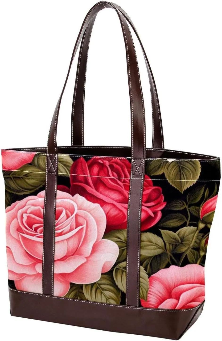 Bright Red Roses-947 Fashion Washed Durable Leather Purse Bag for Women Top Handle Ladies Shoulder Bags with Pockets Zipper