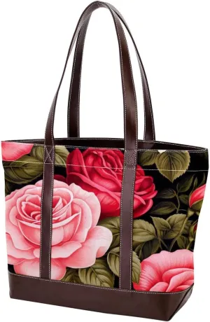 Bright Red Roses-947 Fashion Washed Durable Leather Purse Bag for Women Top Handle Ladies Shoulder Bags with Pockets Zipper