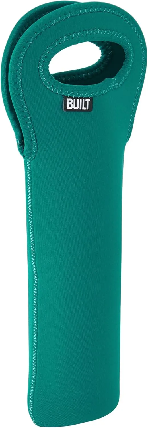 BUILT One Bottle Wine Tote, Stain, Tear, and Water Resistant, Insulated Bag For Protecting Wine Bottle While Carrying, Sea Green