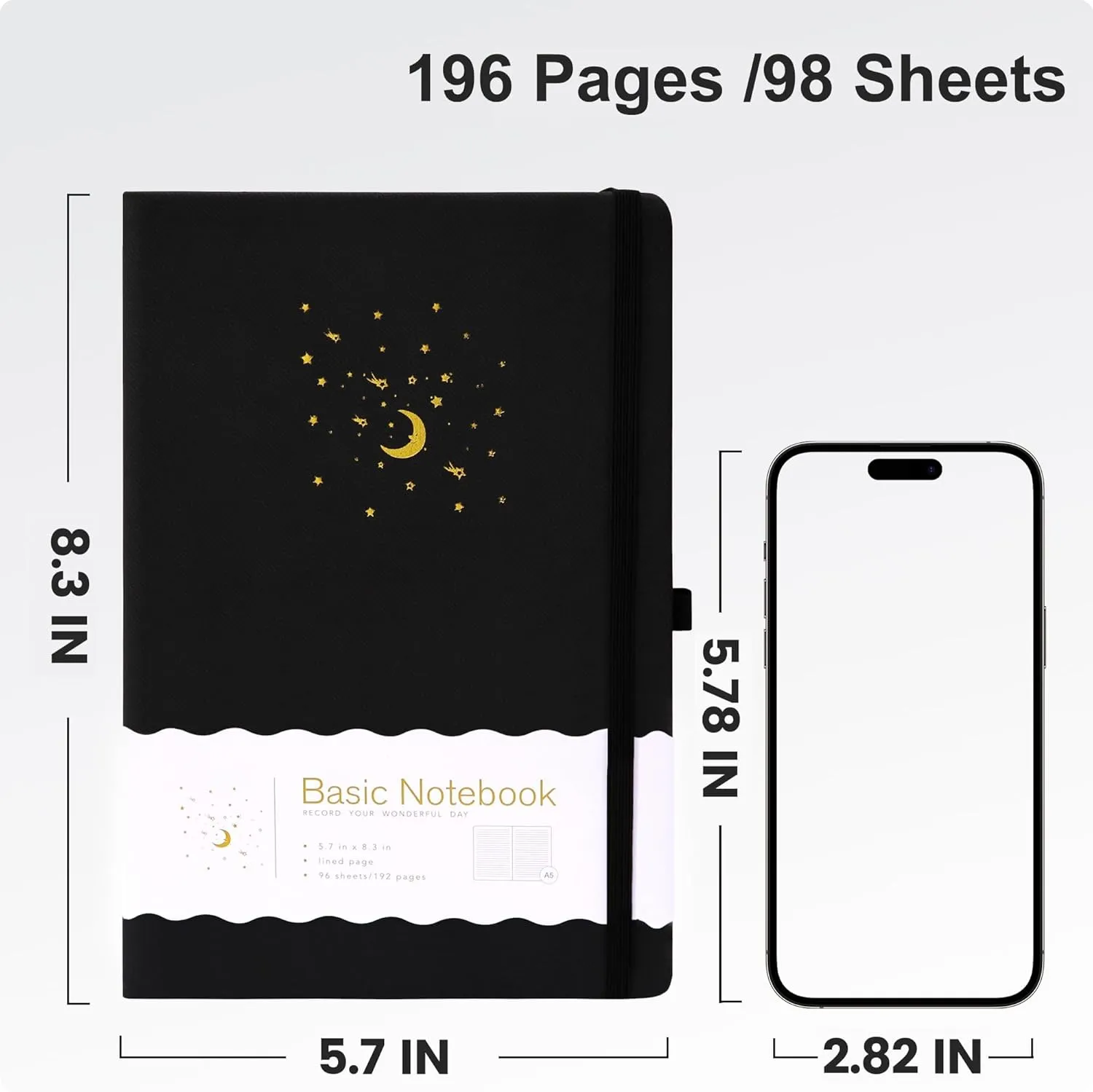 CAGIE 2 Pack Lined Journals Notebooks for Work, Hardcover Notebook Journal with Pen Loop, A5 Small Journal for Women Men Writing Gifts, 5.7" x 8.3", Blue& Black