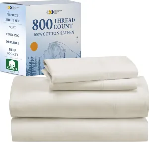 California Design Den Luxury King Bed Sheets - Buttery Soft 800 Thread Count Sateen, 100% Cotton Bed Sheets Set - Beats Fake Egyptian Claims, Deep Pockets, Durable Bedding Set (Ivory)