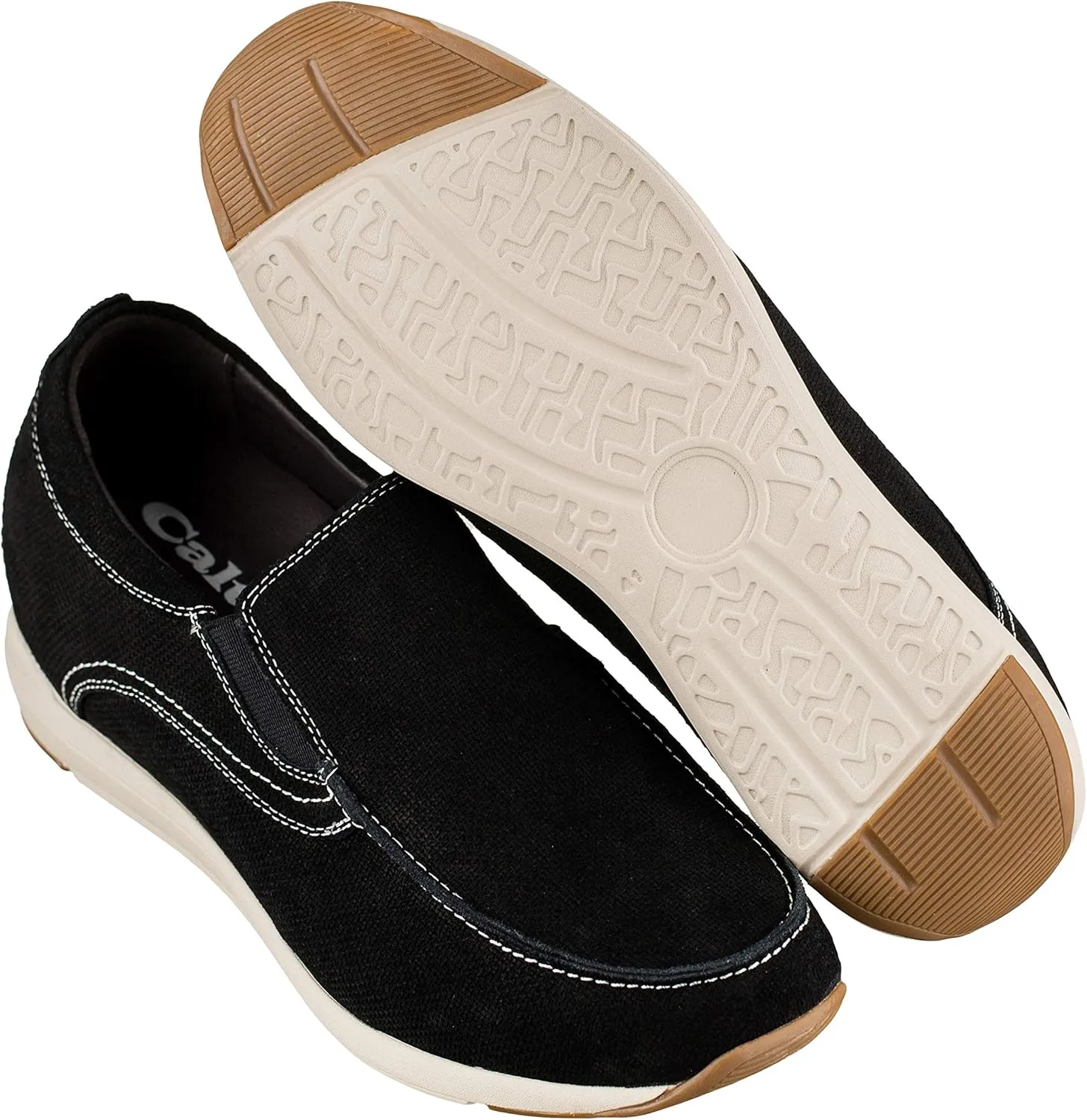 CALTO Men's Invisible Height Increasing Elevator Shoes - Black Nubuck Leather Slip-on Casual Loafers - 2.8 Inches Taller - G4903 - Size 11.5 D(M) US