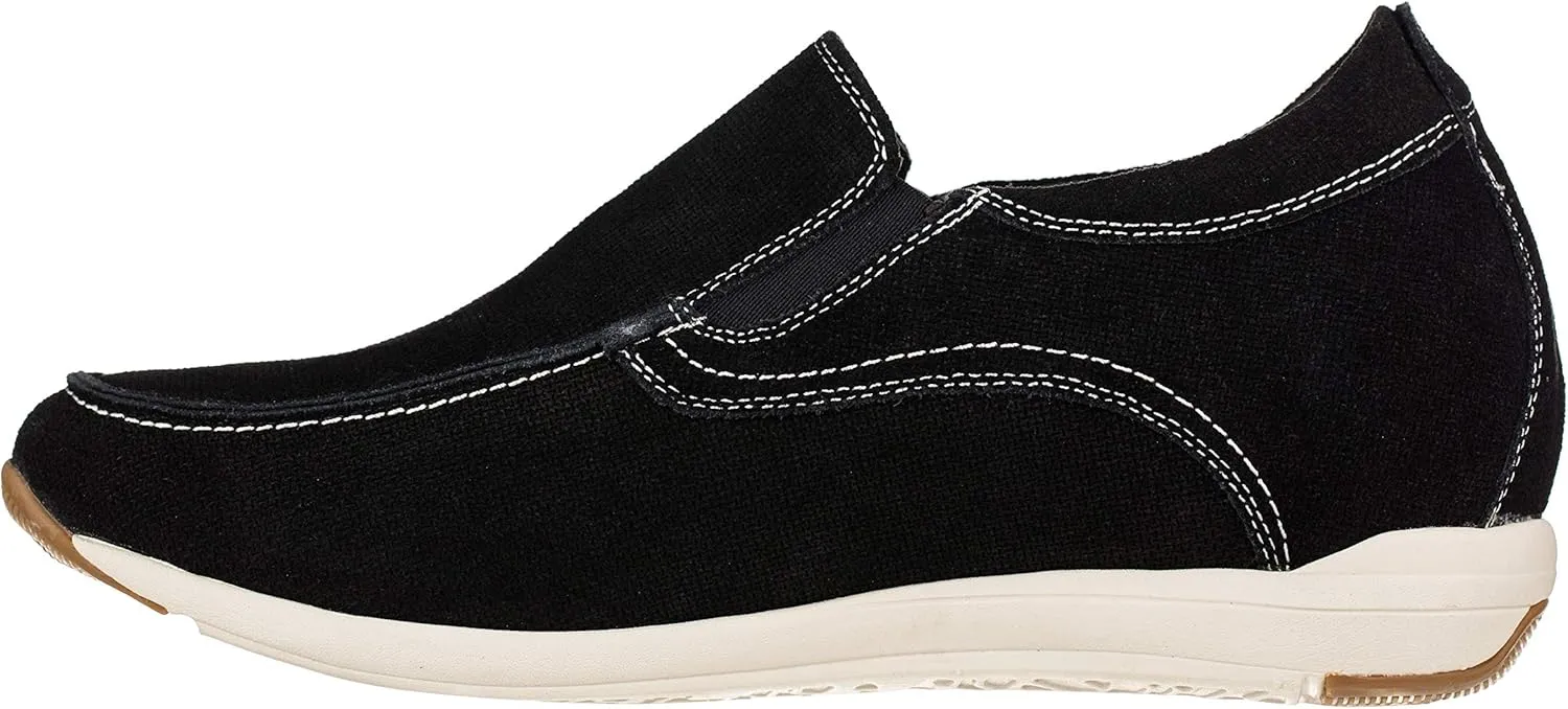 CALTO Men's Invisible Height Increasing Elevator Shoes - Black Nubuck Leather Slip-on Casual Loafers - 2.8 Inches Taller - G4903 - Size 11.5 D(M) US