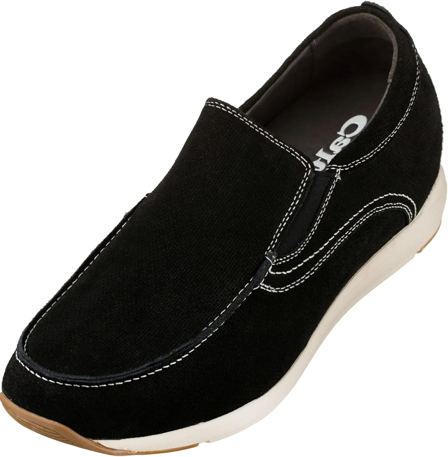CALTO Men's Invisible Height Increasing Elevator Shoes - Black Nubuck Leather Slip-on Casual Loafers - 2.8 Inches Taller - G4903 - Size 11.5 D(M) US