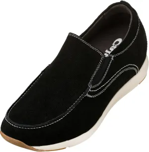 CALTO Men's Invisible Height Increasing Elevator Shoes - Black Nubuck Leather Slip-on Casual Loafers - 2.8 Inches Taller - G4903 - Size 11.5 D(M) US
