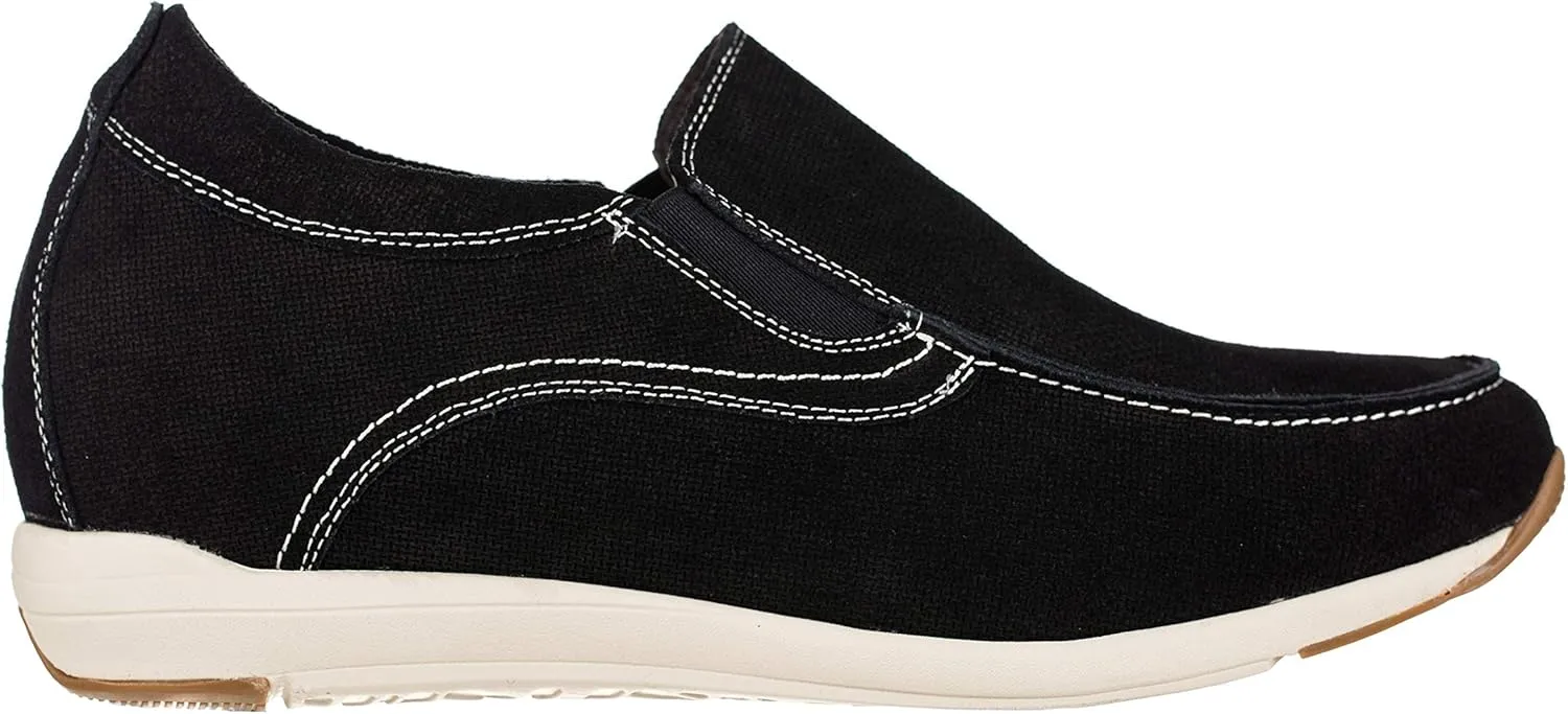 CALTO Men's Invisible Height Increasing Elevator Shoes - Black Nubuck Leather Slip-on Casual Loafers - 2.8 Inches Taller - G4903 - Size 11.5 D(M) US