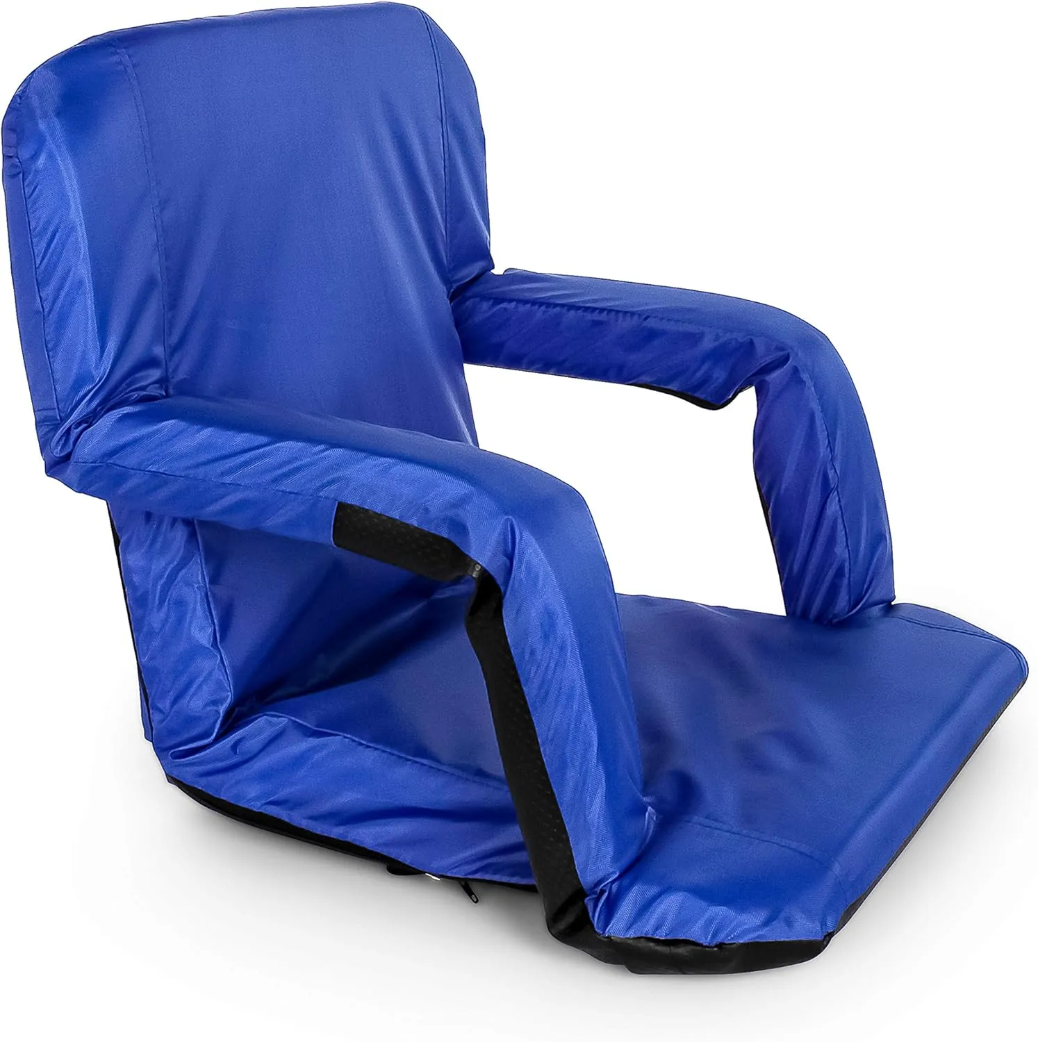 Camco Portable Stadium Seat | Steel Frame w/Padded Cushion Seat, Back Support & Armrests | Invertible Armrests for Wider Seat & Non-Skid Bottom | Great for Camping, RVing, Picnic & More | Blue (53095)