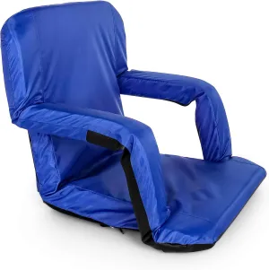 Camco Portable Stadium Seat | Steel Frame w/Padded Cushion Seat, Back Support & Armrests | Invertible Armrests for Wider Seat & Non-Skid Bottom | Great for Camping, RVing, Picnic & More | Blue (53095)