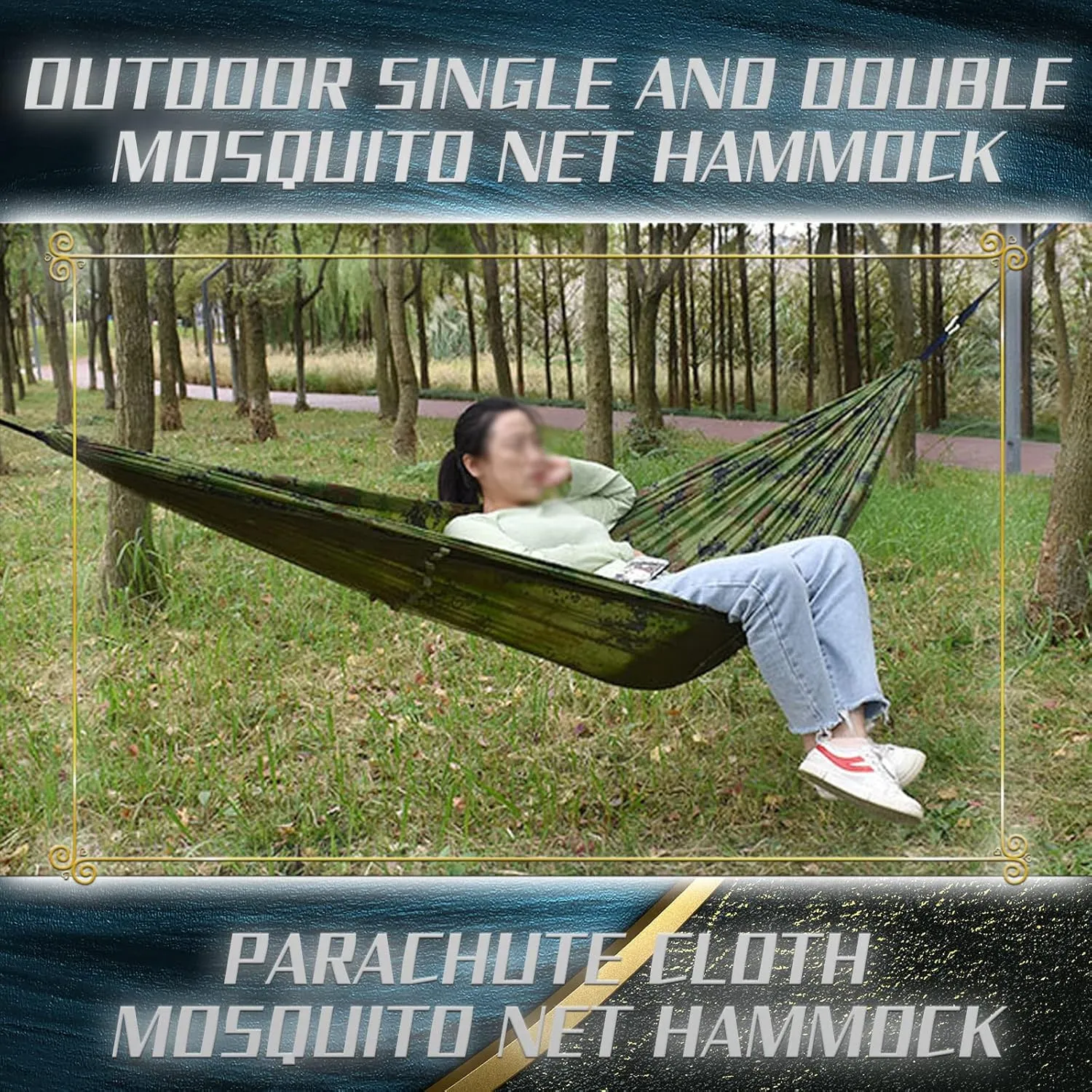 Camping Hammock with Mosquito Net - Ultra Lightweight Durable Double Travel Hammock 210T Parachute Nylon for Outdoor Camping Accessories-Camouflage