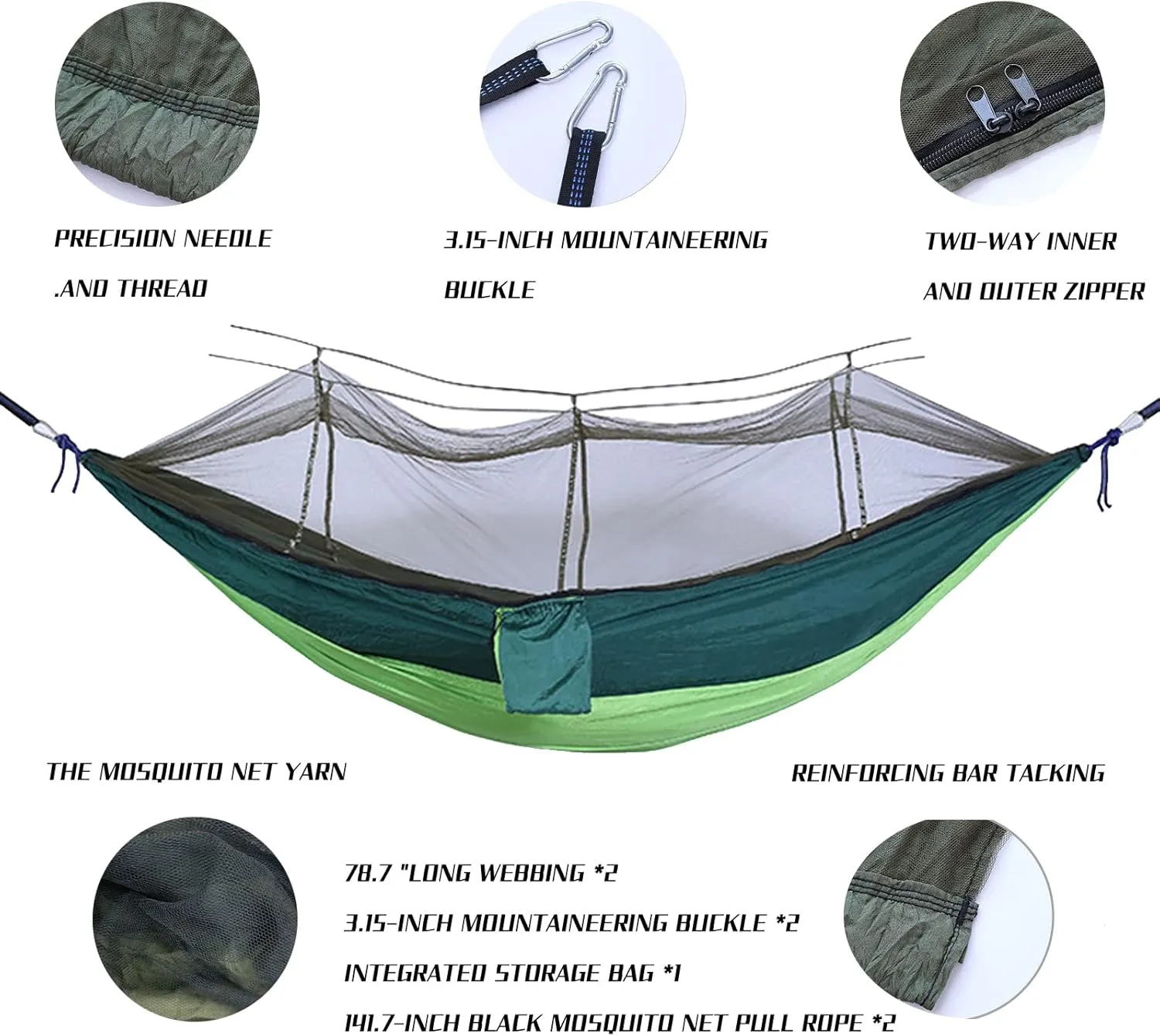 Camping Hammock with Mosquito Net - Ultra Lightweight Durable Double Travel Hammock 210T Parachute Nylon for Outdoor Camping Accessories-Camouflage