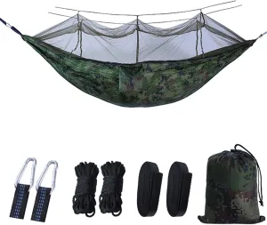 Camping Hammock with Mosquito Net - Ultra Lightweight Durable Double Travel Hammock 210T Parachute Nylon for Outdoor Camping Accessories-Camouflage
