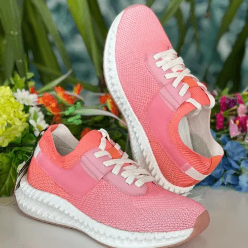 Caprice Apricot and Peach Ombre knit pull on lace up trainer. Only 3.5 left
