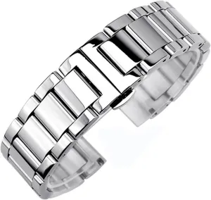 CAREG 16mm 18mm 20mm 22mm 24mm 26mm Stainless Steel Watch Strap Men Women Solid Metal Butterfly Buckle Wrist Bracelet Band Silver Durable