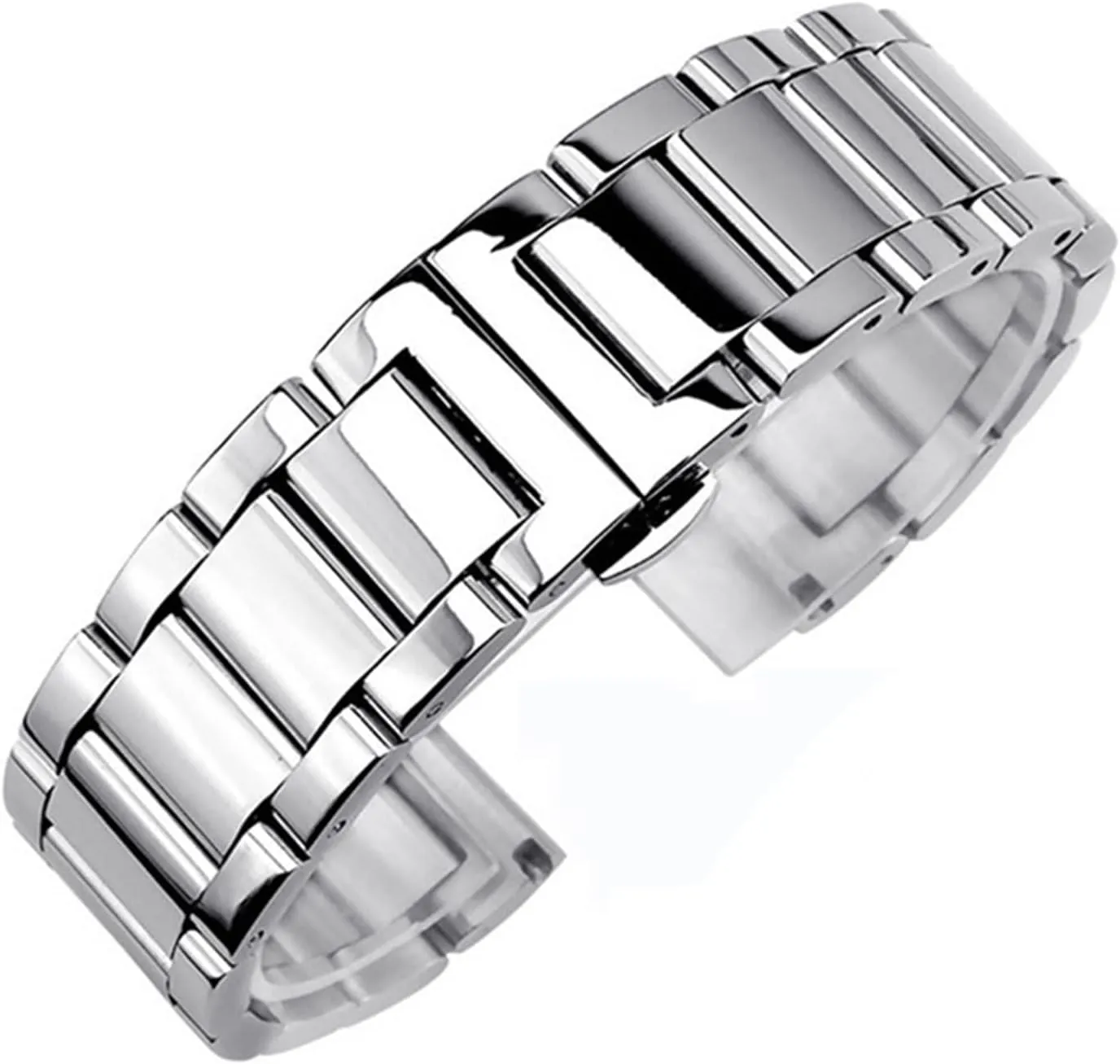 CAREG 16mm 18mm 20mm 22mm 24mm 26mm Stainless Steel Watch Strap Men Women Solid Metal Butterfly Buckle Wrist Bracelet Band Silver Durable