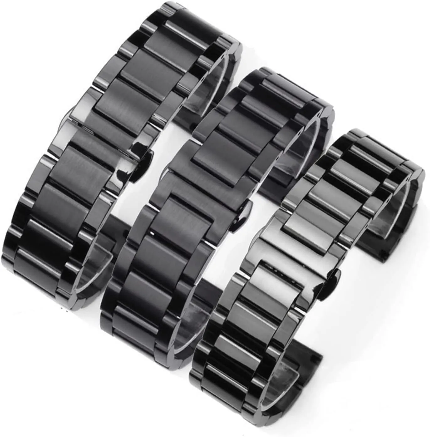 CAREG 16mm 18mm 20mm 22mm 24mm 26mm Stainless Steel Watch Strap Men Women Solid Metal Butterfly Buckle Wrist Bracelet Band Silver Durable